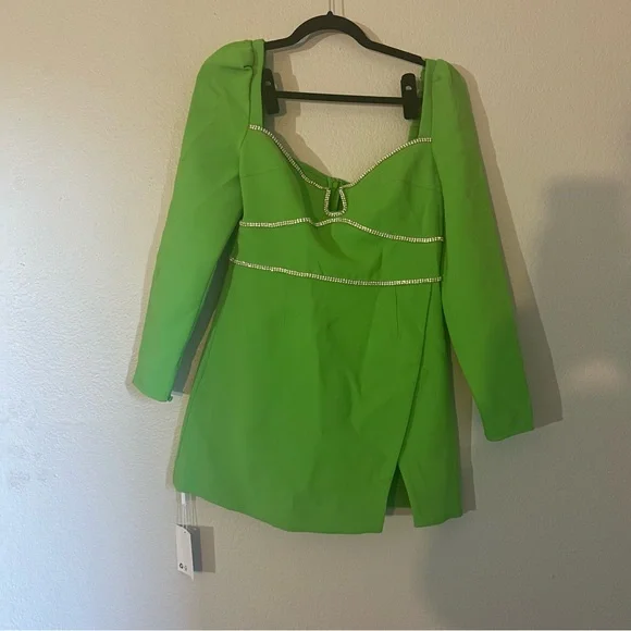 NWT Self Portrait Green Crepe Mini Dress US 8